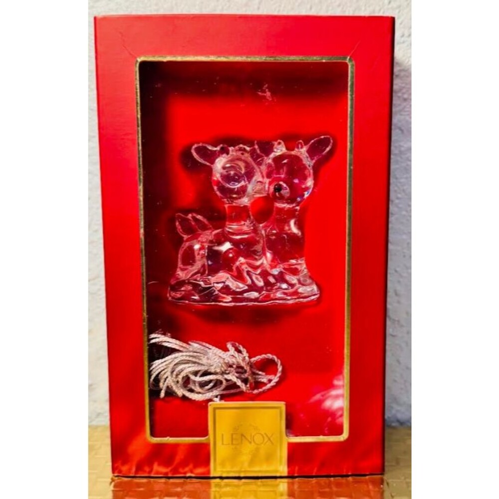 Lenox full lead crystal "Kissing Deer" (or Buck and Doe) Christmas ornament